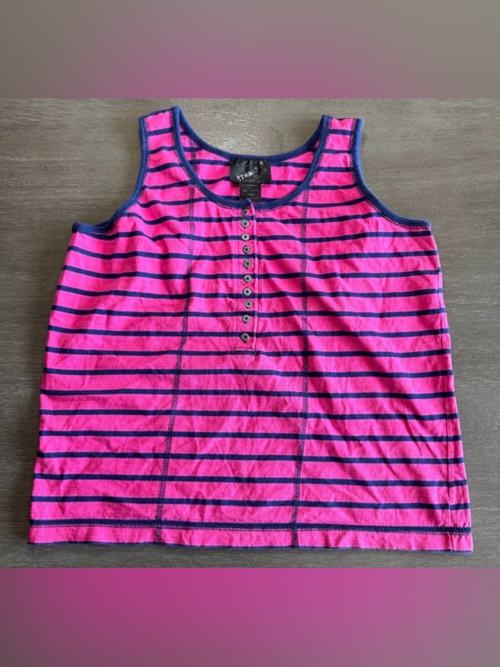 Vintage Y2K Striped Ethnique Pink And Blue Tank Top Henley L